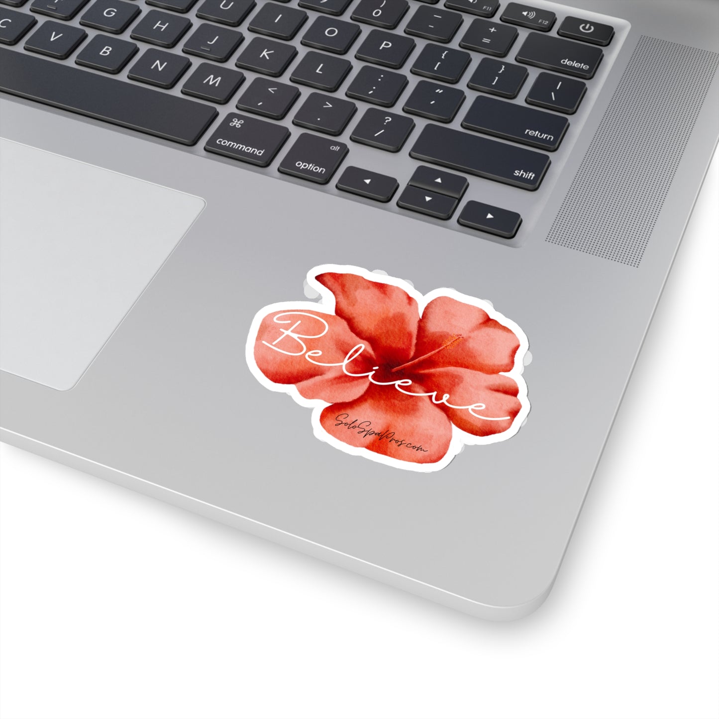 White Believe Coral Flower Sticker - Inspirational Quote Sticker