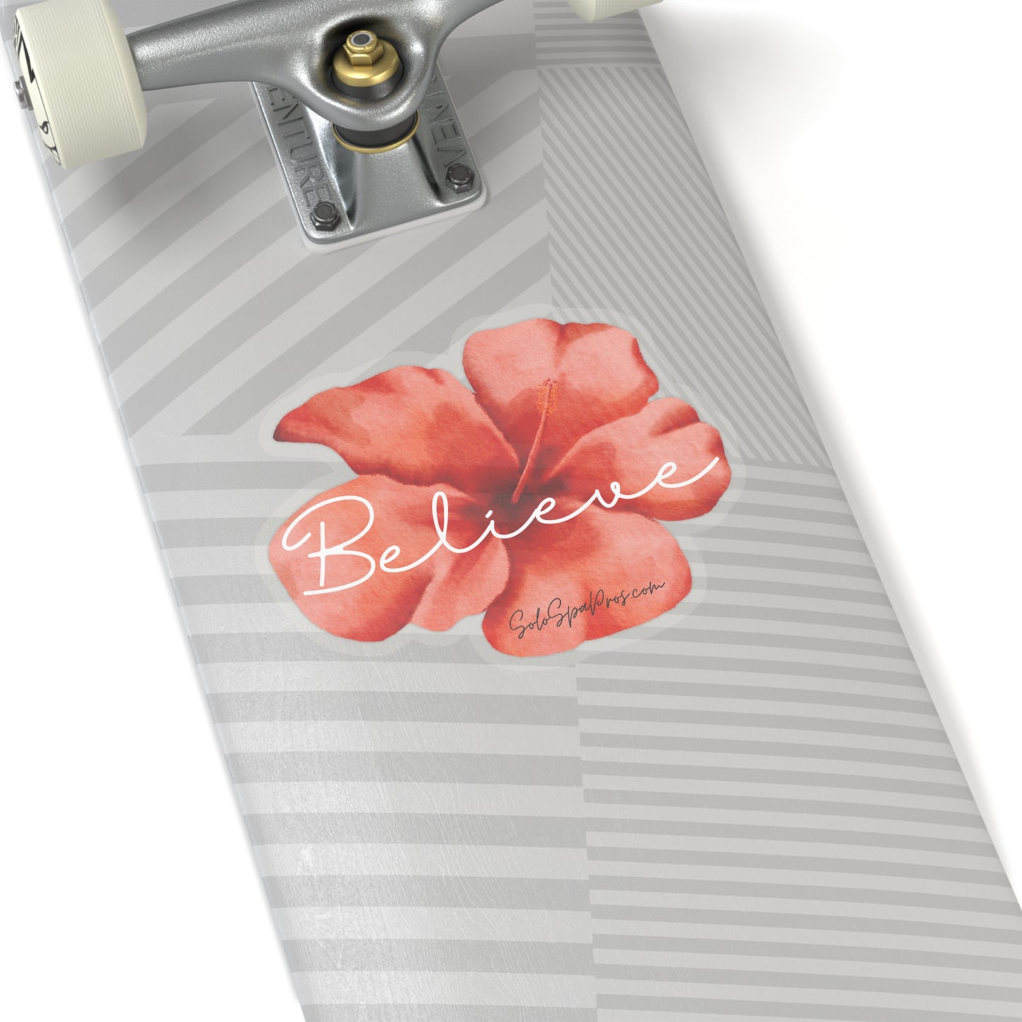 White Believe Coral Flower Sticker - Inspirational Quote Sticker