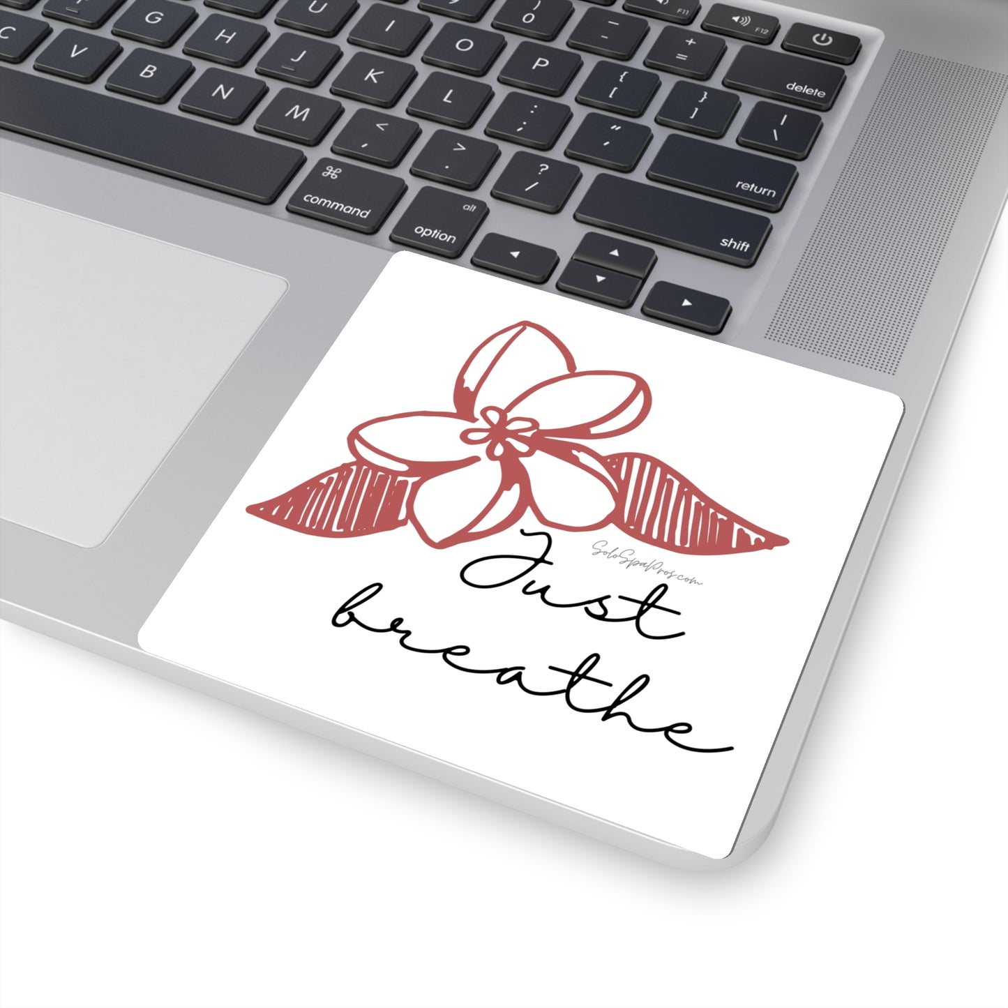 Just Breathe Red Hibiscus Sticker - Inspirational Quote Sticker