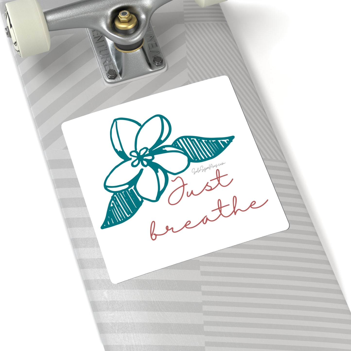 Just Breathe Teal Hibiscus Sticker - Inspirational Quote Sticker