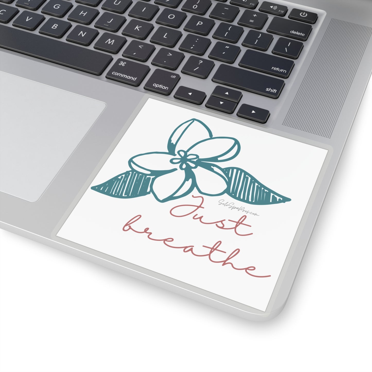 Just Breathe Teal Hibiscus Sticker - Inspirational Quote Sticker