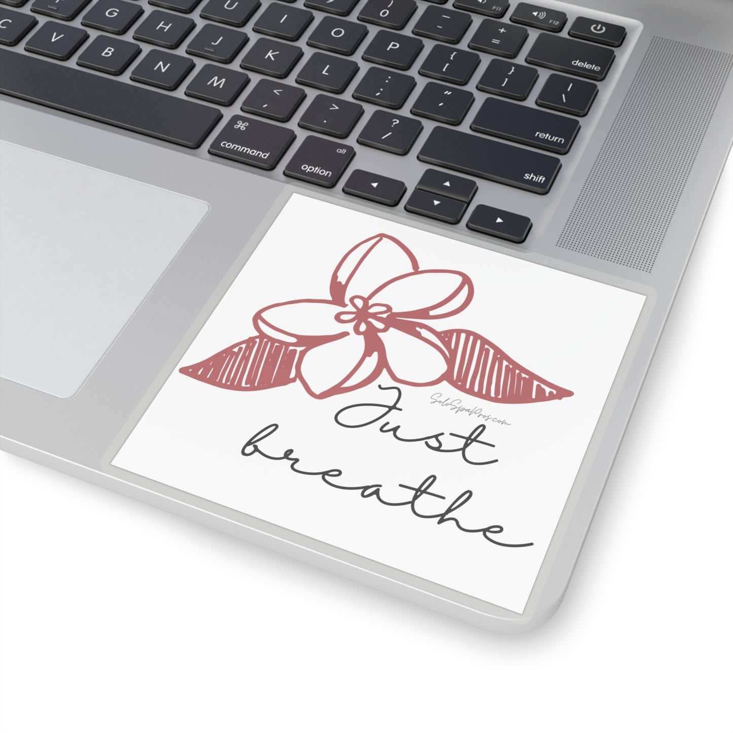 Just Breathe Red Hibiscus Sticker - Inspirational Quote Sticker