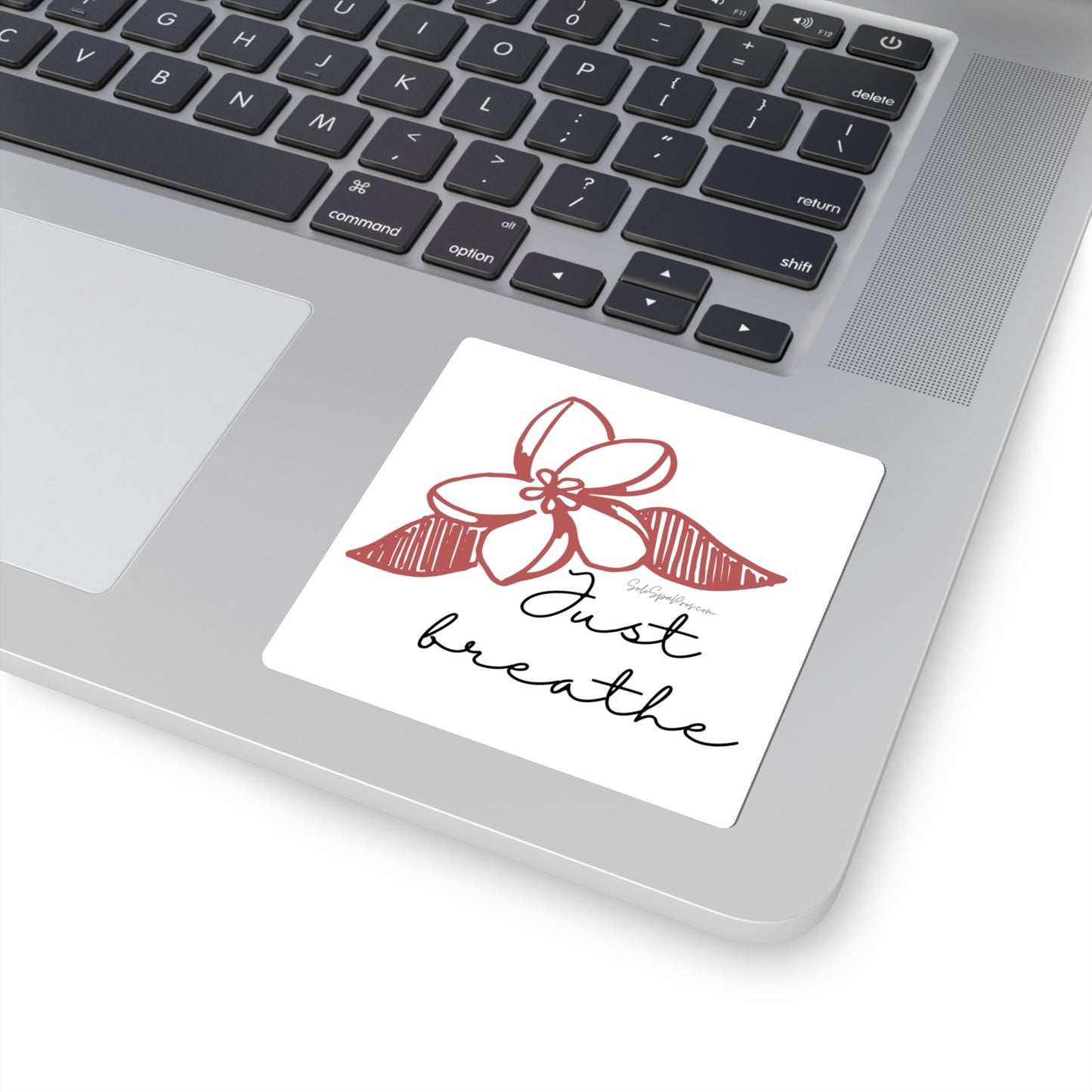 Just Breathe Red Hibiscus Sticker - Inspirational Quote Sticker