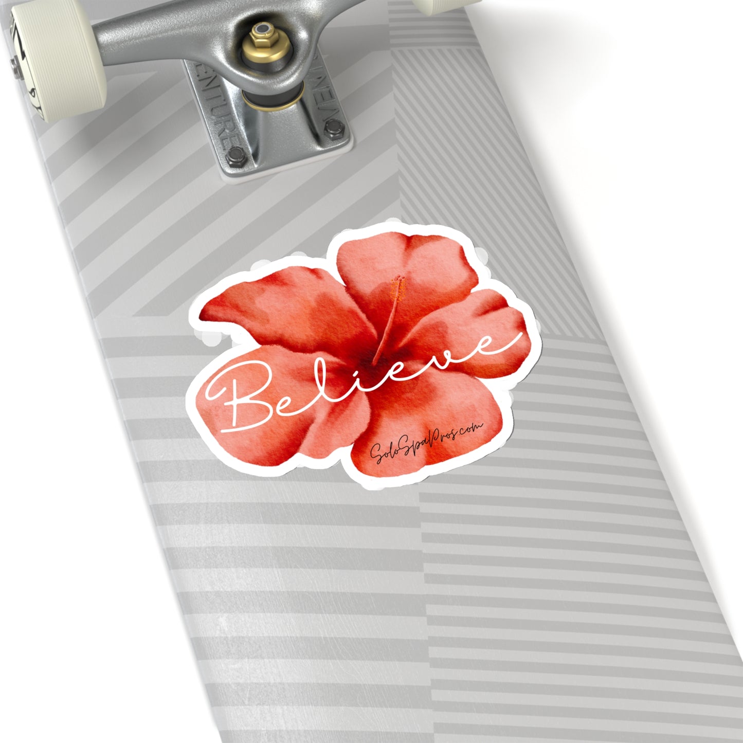 White Believe Coral Flower Sticker - Inspirational Quote Sticker