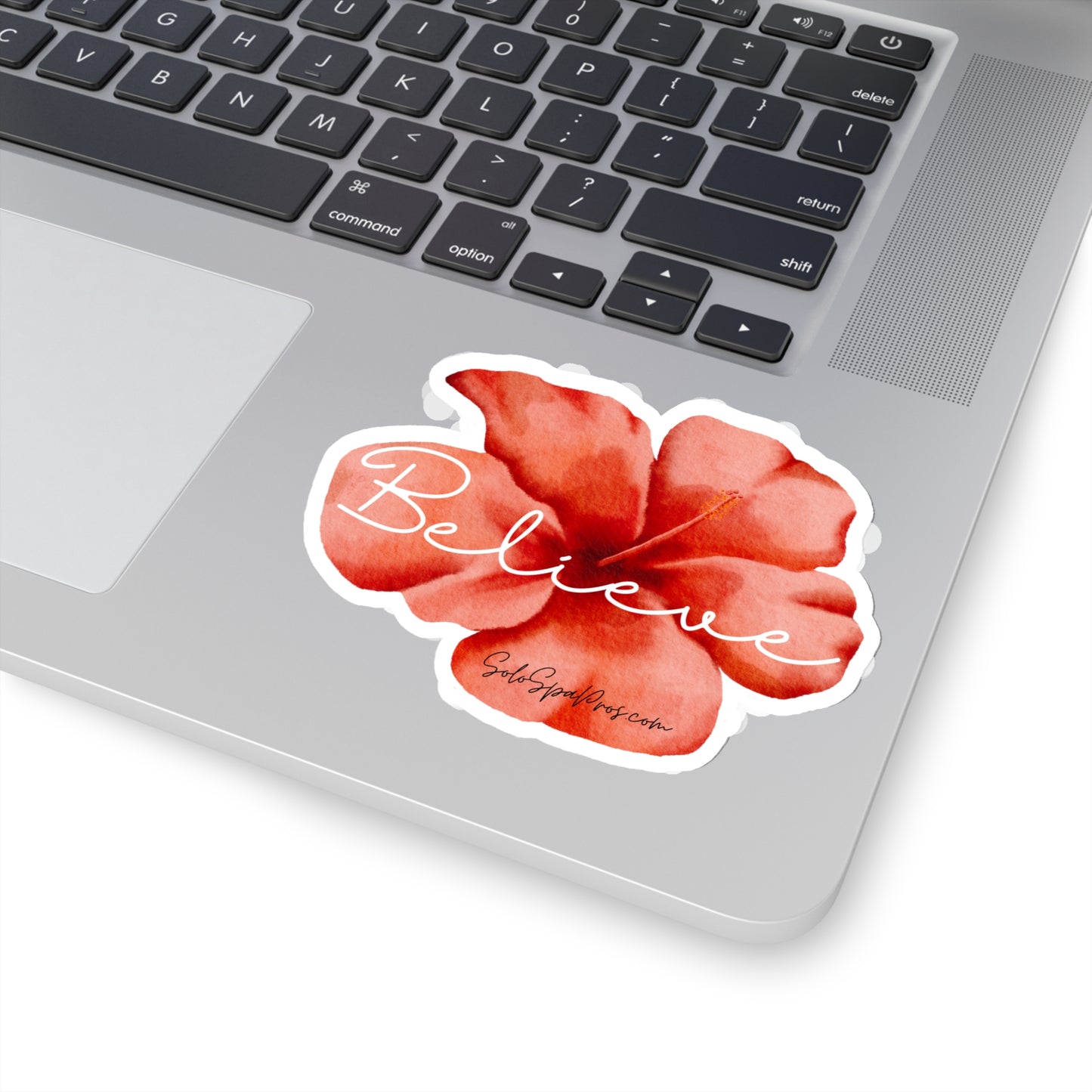 White Believe Coral Flower Sticker - Inspirational Quote Sticker