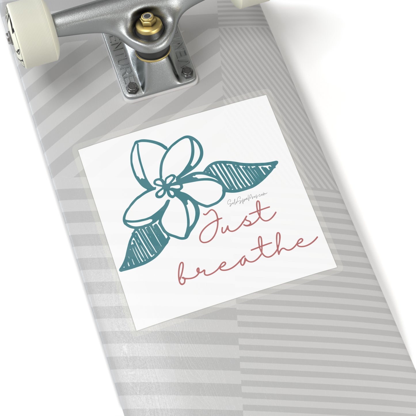 Just Breathe Teal Hibiscus Sticker - Inspirational Quote Sticker