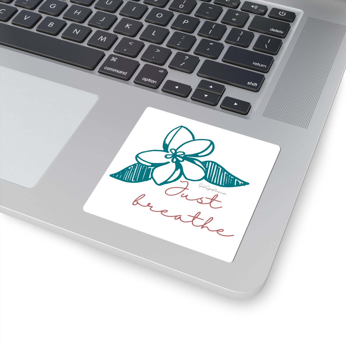 Just Breathe Teal Hibiscus Sticker - Inspirational Quote Sticker