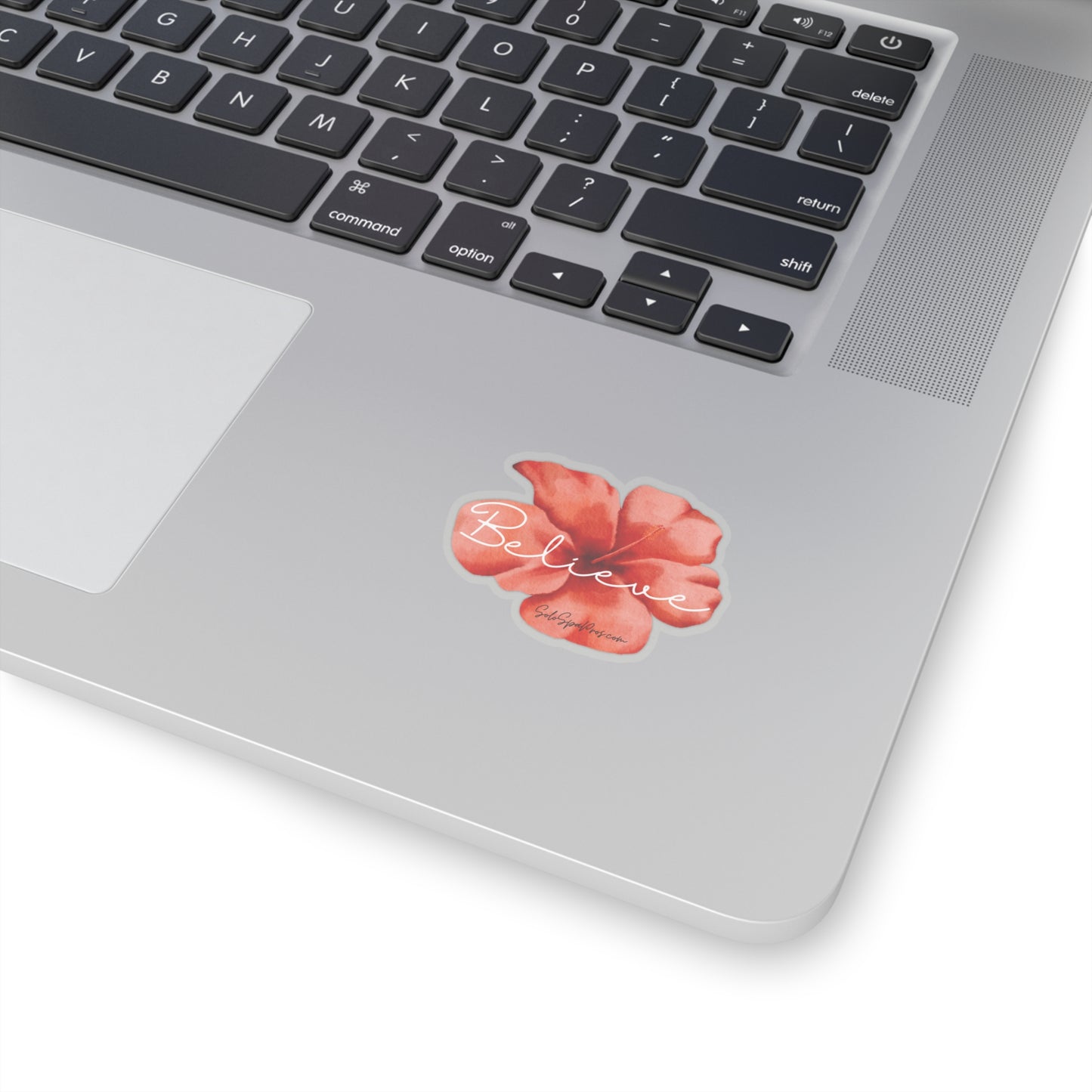 White Believe Coral Flower Sticker - Inspirational Quote Sticker