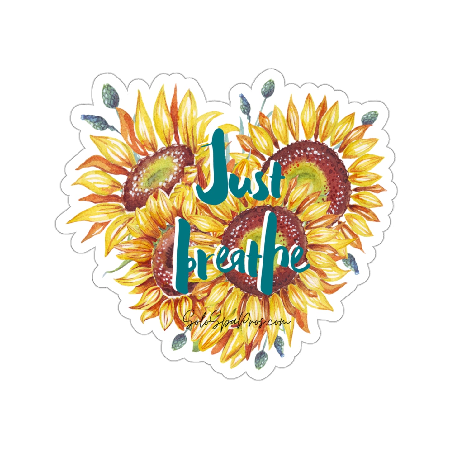 Just Breathe Yellow Daisy Bunch Sticker - Inspirational Quote Sticker