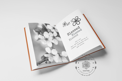Mockup of A Daydreaming Cactus journal creation. This is the 30 Day Joy Journal with interior pages.