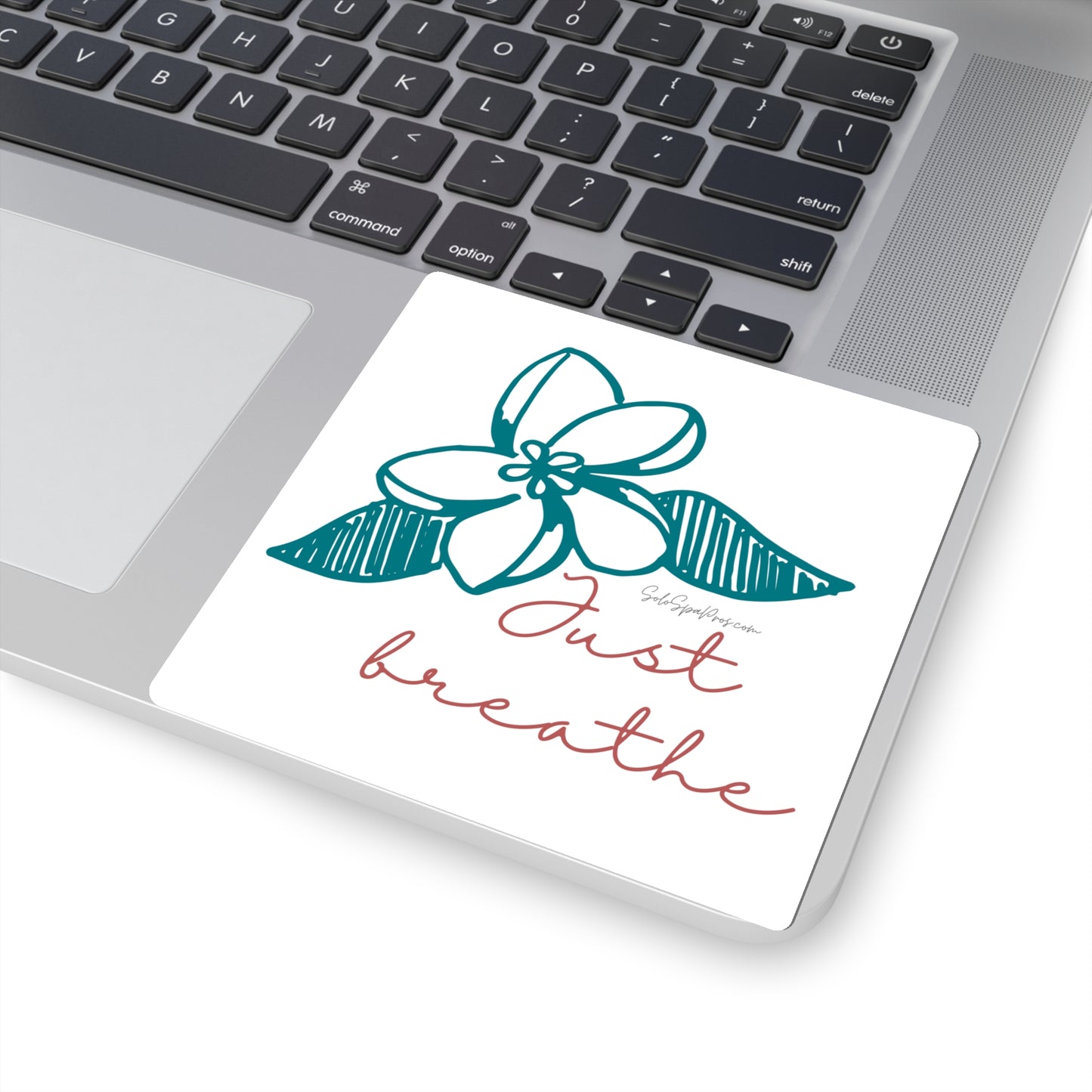 Just Breathe Teal Hibiscus Sticker - Inspirational Quote Sticker