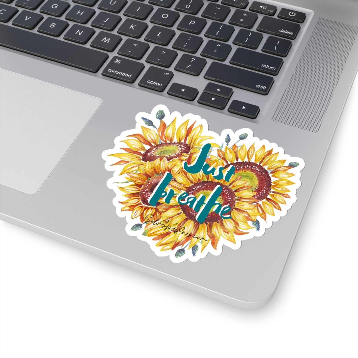 Just Breathe Yellow Daisy Bunch Sticker - Inspirational Quote Sticker