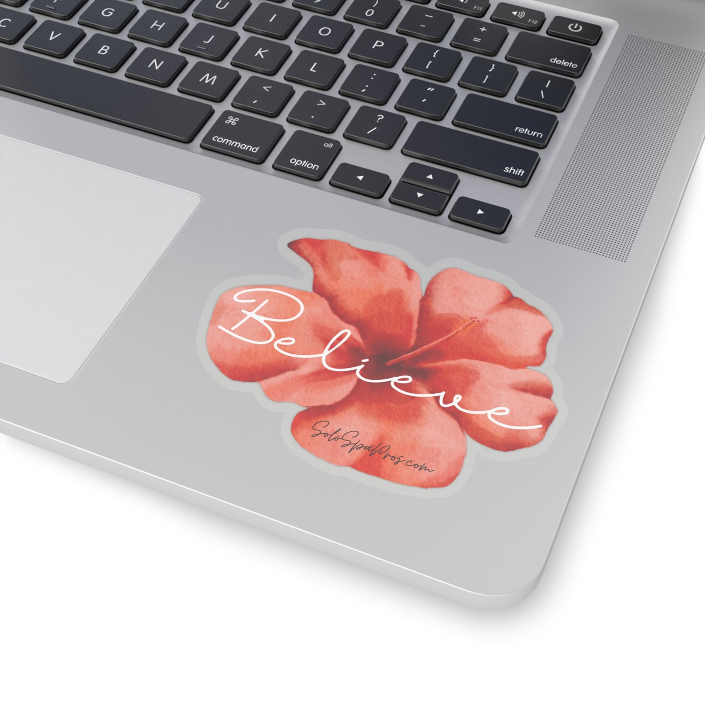 White Believe Coral Flower Sticker - Inspirational Quote Sticker