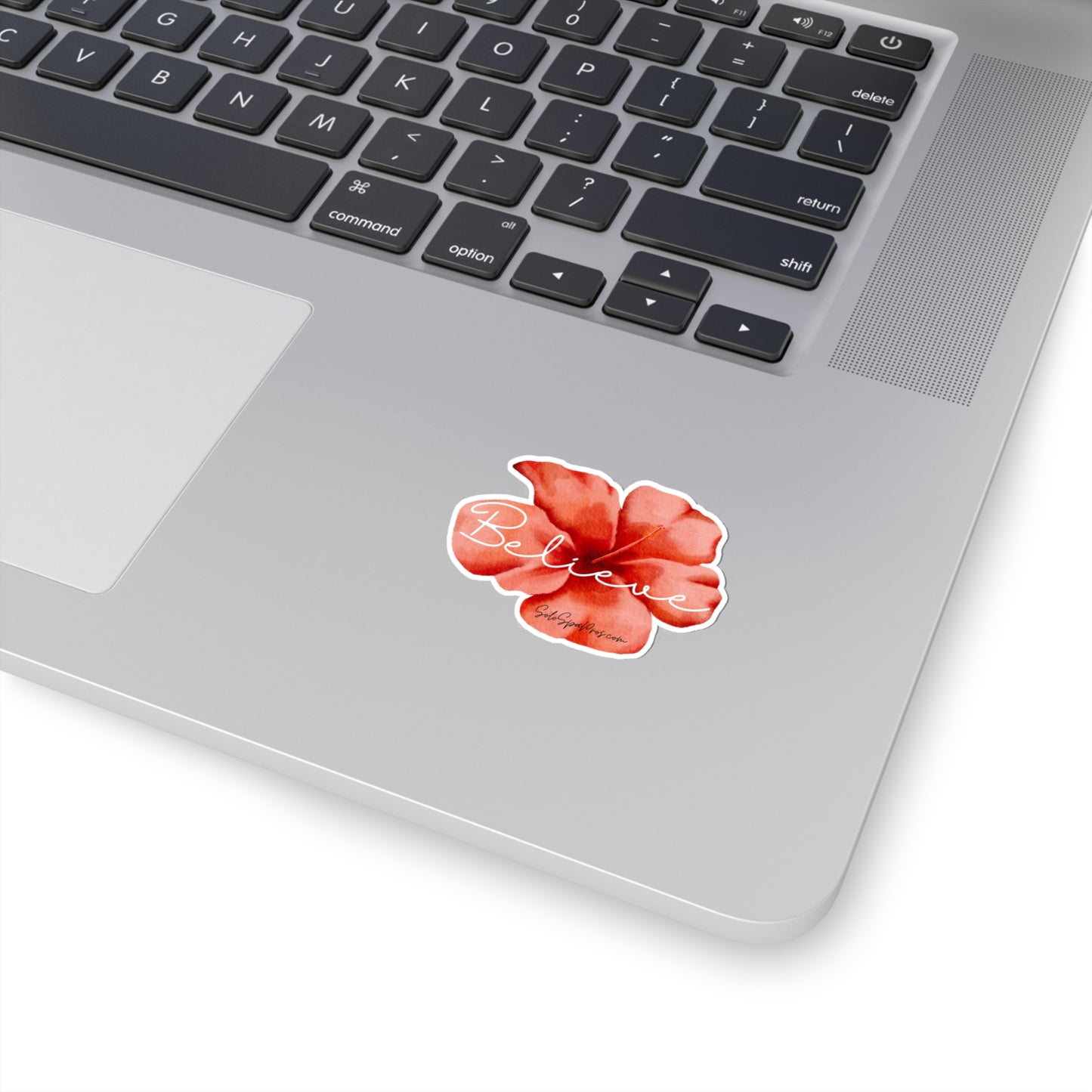 White Believe Coral Flower Sticker - Inspirational Quote Sticker