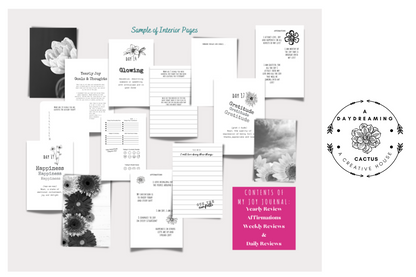 Mockup of A Daydreaming Cactus journal creation. This is the 30 Day Joy Journal interior pages.