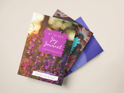 Mockup of A Daydreaming Cactus journal creation. This is the 30 Day Joy Journal with 3 stack of book mockups.  