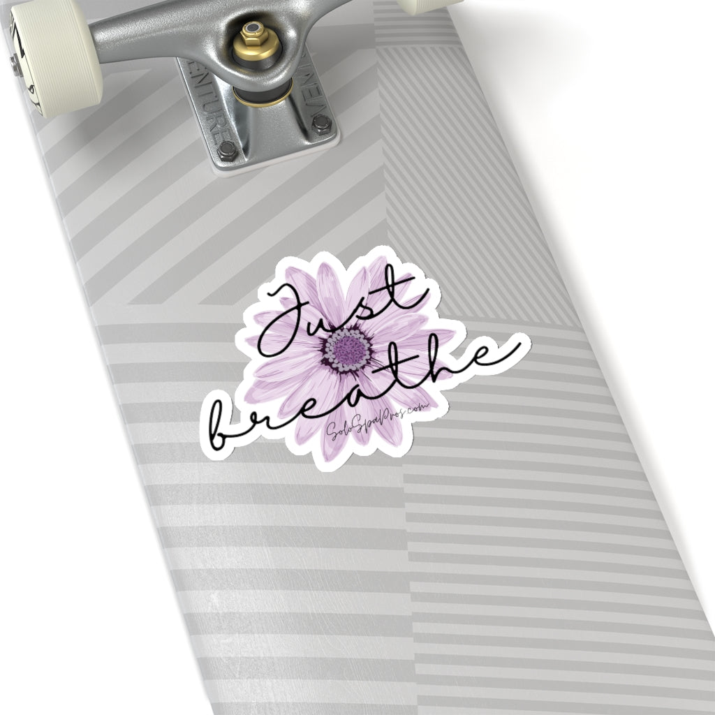 Just Breathe Purple Daisy Sticker - Inspirational Quote Sticker