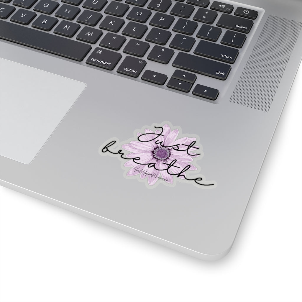 Just Breathe Purple Daisy Sticker - Inspirational Quote Sticker