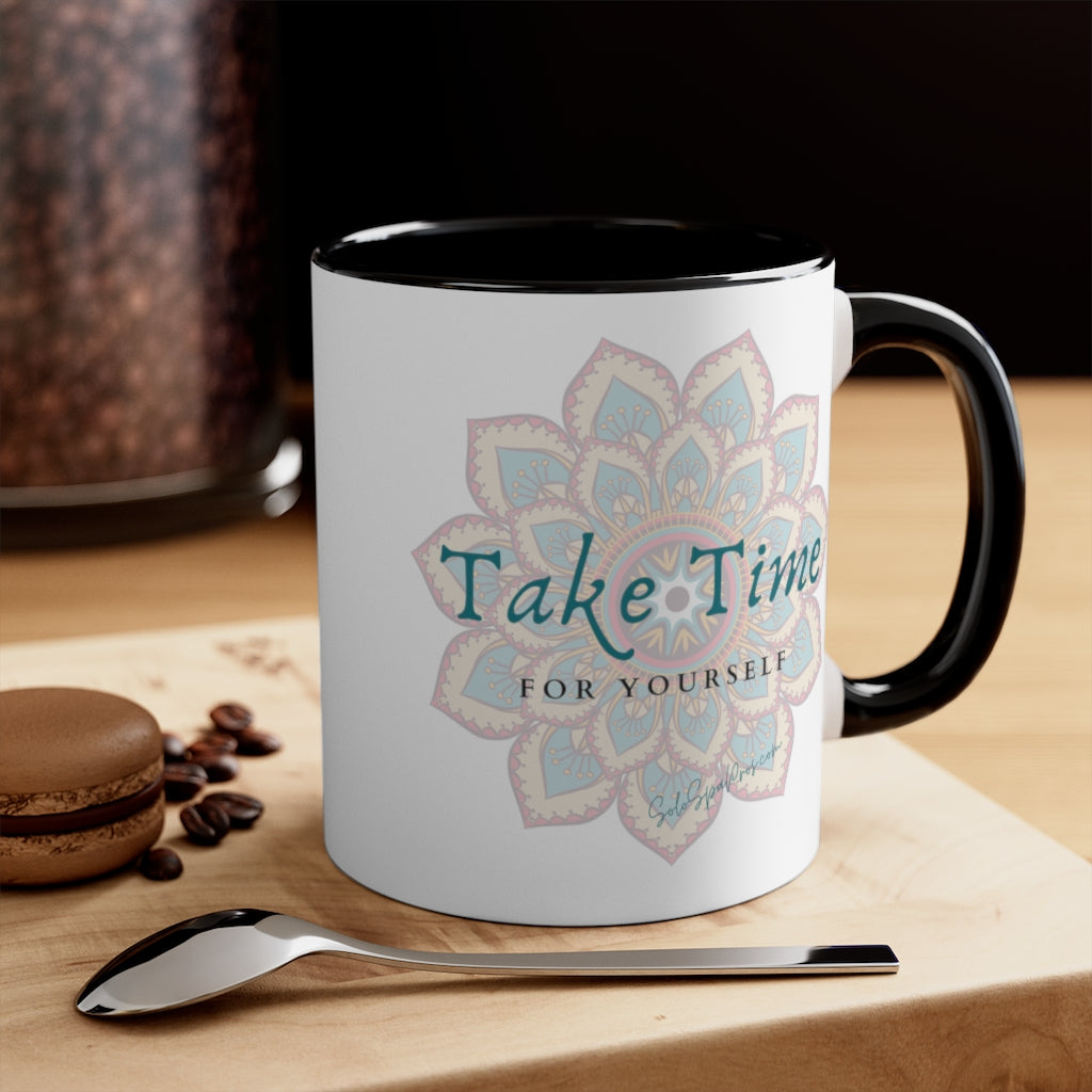 Take Time For Yourself Colorful Mandala Tea or Coffee Mug, 11oz