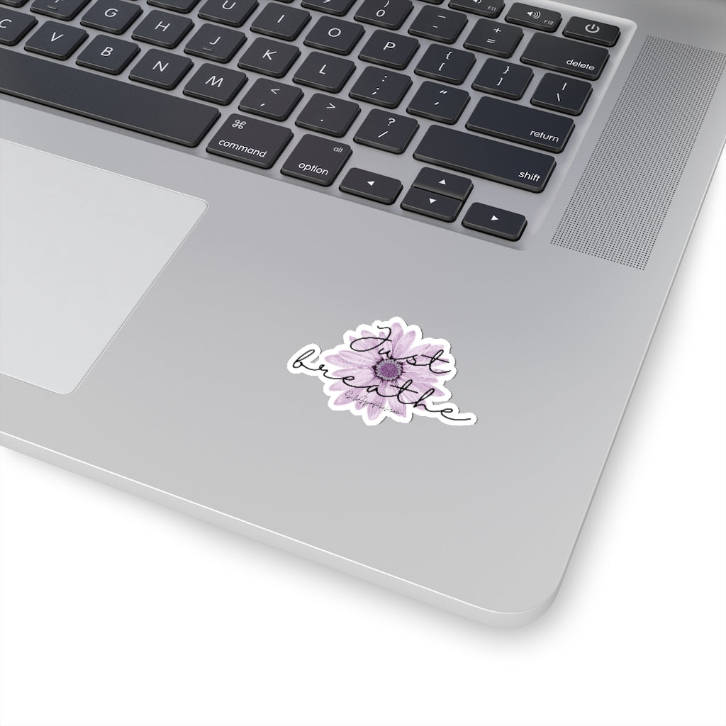 Just Breathe Purple Daisy Sticker - Inspirational Quote Sticker