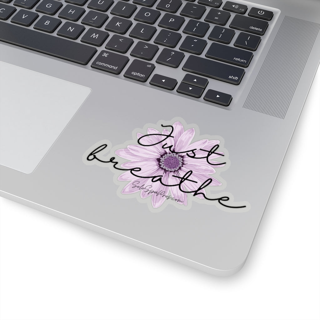 Just Breathe Purple Daisy Sticker - Inspirational Quote Sticker