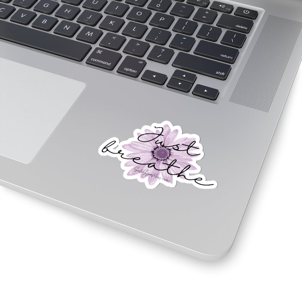 Just Breathe Purple Daisy Sticker - Inspirational Quote Sticker