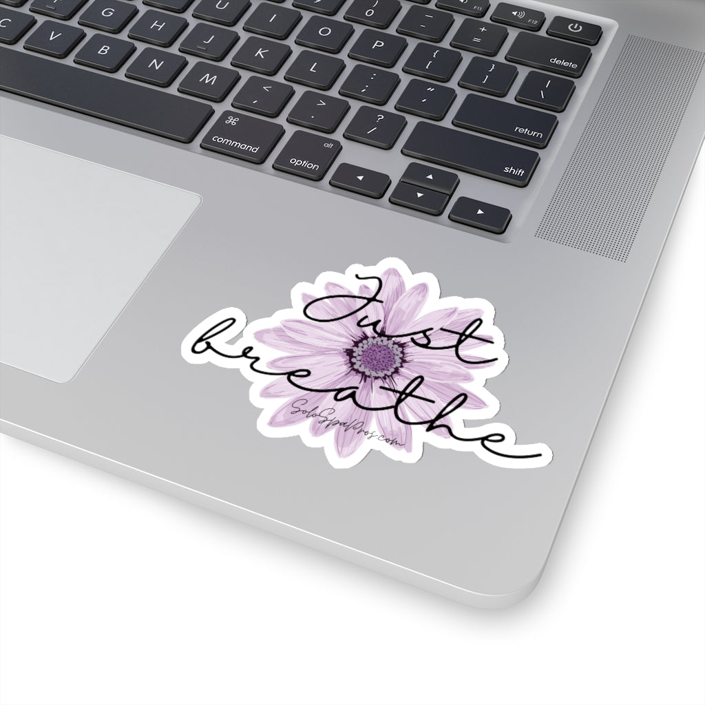 Just Breathe Purple Daisy Sticker - Inspirational Quote Sticker